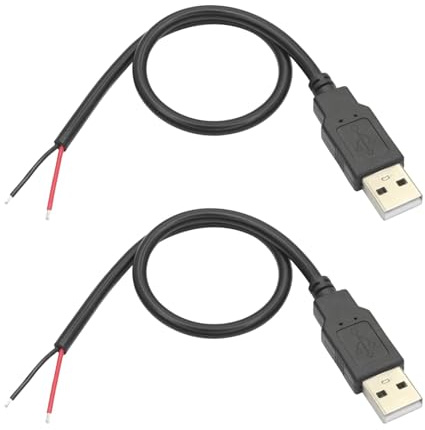 USB A Male to 2 Pin Bare Wire Open End Power Cord 11 Inch 5V/5A，2-Pack | for USB Equipment Installed or Replace Repair DIY Cable