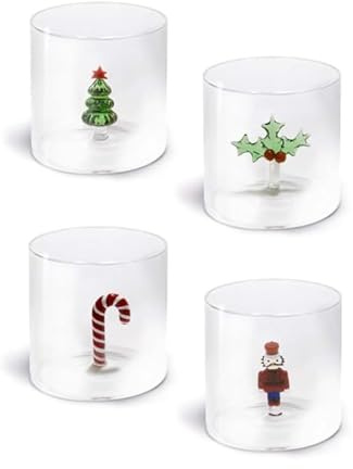 WD Lifestyle - Set 4 Bicchieri in Vetro Borosilicato 250ml con Decorazione Natalizia Interna (4 soggetti casuali natalizi)