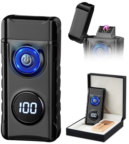 SKRFIRE Feuerzeug Feuerzeuge Elektrisch Sturmfeuerzeug USB-C Feuerzeuge Metall LED Lichtbogen Wiederaufladbar Stromanzeige Für Kerze Outdoor Camping Grill Geschenk (Schwarz)