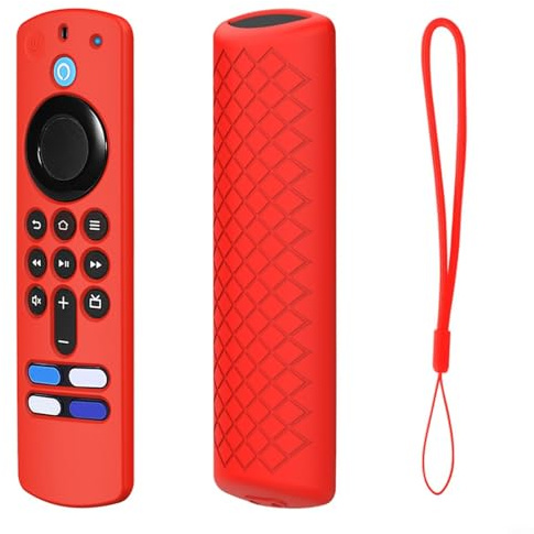 Entgoinggo Lightweight Shockproof Silicone Remote Control Case for Fire TV-Stick 4K Voice Remote, Anti-Slip Protective Cover Shell For Enhanced Grip And Drop Protection(Red)