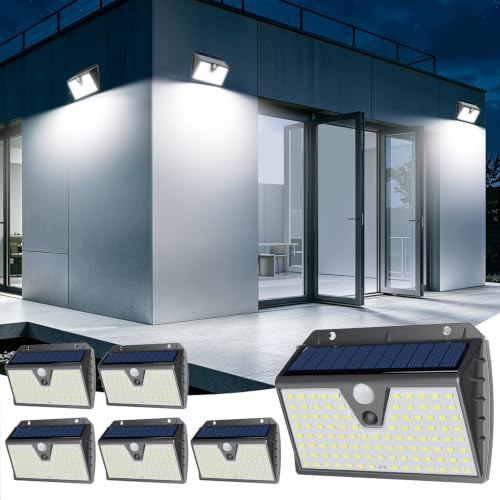 Solarlampen für Außen mit Bewegungsmelder 6 Stück, IP65 Wasserdichte 3 Modi | Kaltweiße Solar Wandleuchten für Außen, Hoher Solarumwandlungsgrad 1200 mAh Akku, Solar Lights Outdoor für Hof, Zaun und Wand