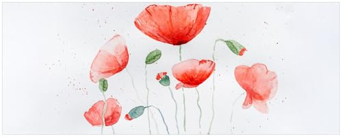 Wallario Memoboard aus Glas mit Motiv, Magnet-Tafel in 32 x 80 cm in Premium Qualität Mohnblumen in Aquarell