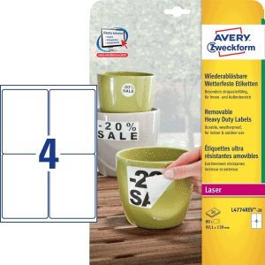 Avery Zweckform Etiketten 99,1x139mm wetterfest ablösbar Laser/Copy Polyesterfolie VE=80 Stück
