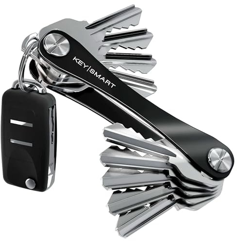 KEYSMART Schlüsselhalter für Schlüsselanhänger, kompakter Schlüssel-Organizer für Schlüsselanhänger, minimalistisch, aufgeräumt, EDC-Schlüsselanhänger, schwarzes Aluminium, 8 Schlüssel