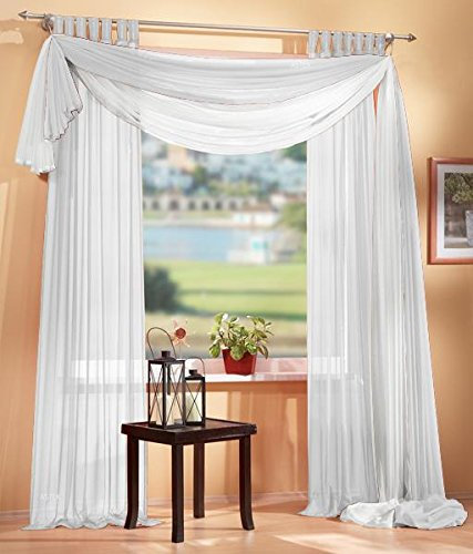 Gardinen Set, 2 x Schlaufenschal Voile, transparent, 245x140, Weiß, 1 x Voile Querbehang, Freihanddeko, 140x600, Weiß, 61000560