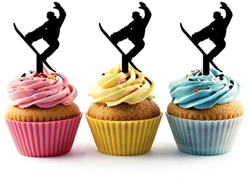 Innovedesire Snowboard Snowboarding Jumps Silhouette Party Wedding Birthday Acrylic Cupcake Toppers Decor 10 pcs