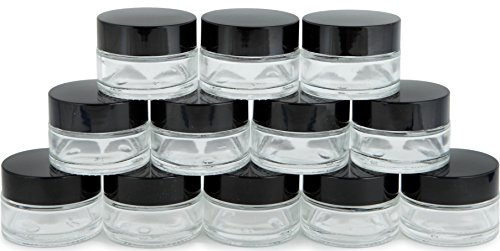 Vivaplex Lot de 12 bocaux ronds en verre avec doublure intérieure et couvercles noirs 15 ml
