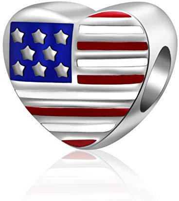 SOUKISS USA Flag Charms 925 Sterling Silver Heart Love America Charms Beads Fits Bracelets (Heart)