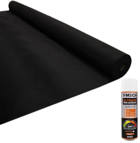 11m2 Moquette Fourgon Voiture Doublure Intérieure Feutre Etirable + 5 Canettes de Glue Adhésif Tapis Flexible Camionette Van Noir Aménagement Super Epais 3mm polypropylène T-MECH