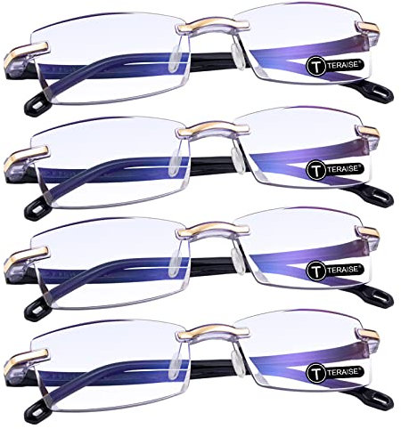 TERAISE 4er-Set Lesebrille Mode Anti-Blaulicht Qualitätsleser Diamantschneiden Design Lesebrille Damen/Herren Anti-Ermüdung für Männer Computer-/Handy Brillen (3.0X)