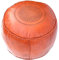 Orientalischer Leder Pouf Rund Orange Sitzkissen Sitzpouf Sitzwüfel Hocker Bodenkissen, 44x33 cm, inklusive Füllung, Handmade Marokkanisch Orientalisch Asiatisch Modern Vintage