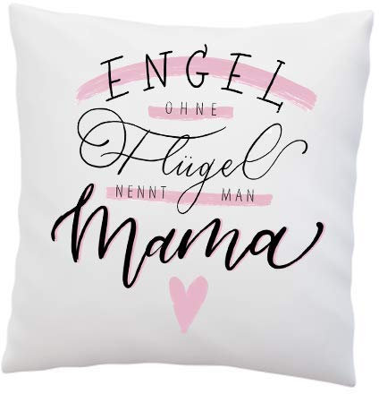 LIEBTASTISCH Kissen mit Spruch ''Engel ohne Flügel nennt Man Mama'' - Deko-Kissen - Geschenk zum Muttertag - Kissen mit Füllung - Muttertagsgeschenk NEU
