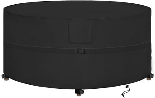 SIRUITON Housse Table de Jardin avec Grilles D’aération, Robuste Tissu Oxford 420D, Iimperméable, Coupe-Vent, Anti-UV, Housse de Protection pour Salon Meubles Extérieur, Ronde (Ø135X80) - Noir