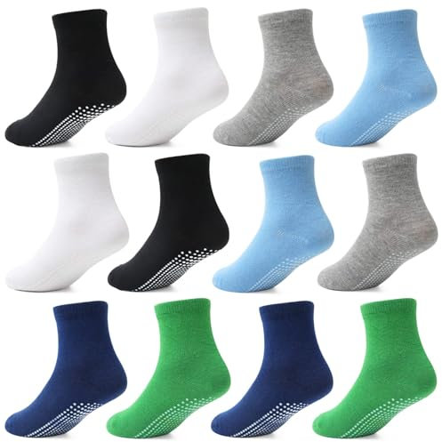 HYCLES Stoppersocken Kinder - 12 Paar ABS Socken Kinder Baby Jungen Kleinkind Rutschfeste Socken für 0-10 Jahre Antirutsch Socken Mädchen 3-5 Jahre