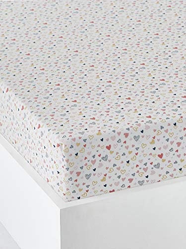 Vertbaudet VERTBAUDETKinder Spannbettlaken „Fröhliche Herzen“wollweiß bedruckt90x200