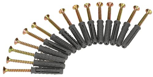 KOTARBAU® Chevilles universelles avec jeu de vis à bois x x mm éléments de connexion en métal et plastique (15, 8 x 50 mm).