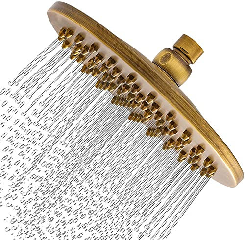 ZCSMTZ Rain Shower Head-8 in Round Shower Head-Antique Brushed Metal Brass Fixed Showerhead-The Perfect for Your Bathroom Shower Head-with Filter,Adjustable Swivel Ball Joint-Anti Clogging Leakage