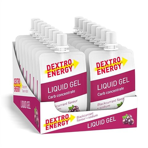 DEXTRO ENERGY LIQUID GEL BLACKCURRANT + NATRIUM - 18x60ml - Traubenzucker Konzentrat aus schnell verfügbaren Kohlenhydraten, Energy Gel, Hydration Booster, Energy Riegel Alternative, (18 Stück)