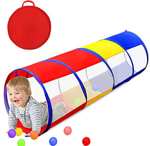 Kids Play Tunnel for Toddlers 1-3, 6 Foot Baby with 2 Mesh Sides Pop Up Crawling Toys 1 3 4 Year Old Girl Boy Birthday Gift, Indoor Outdoor Toddler Children or Dog