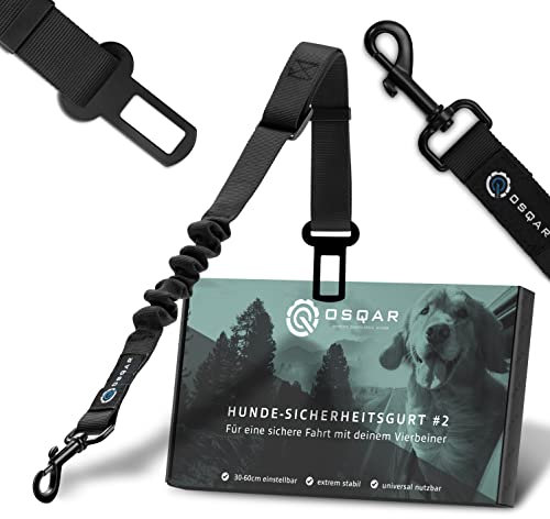 OSQAR® Österreich Hundegurt fürs Auto - Verstellbarer Anschnallgurt [30-60cm] Sicherheitsgurt mit Rückdämpfung! Anschnallgurt Hund Auto für alle Hunderassen & Autotypen