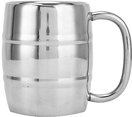Taza de barril de acero inoxidable, tazas de camping de doble pared de 10.1 oz, taza de cerveza de metal, taza de café aislada con asa para el hogar, fiestas, viajes