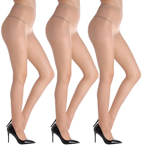 YAGAXI 3 Paar Durchsichtige Strumpfhosen für Damen,20D Kontrolle Bauchweg Strumpfhose Damen with Verstärkte Zehen