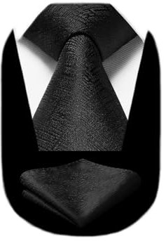 HISDERN Krawatten für Herren Schwarze Beerdigung Krawatte mit Einstecktuch Set Klassisch Formal Schlips Herren Elegant Business Party
