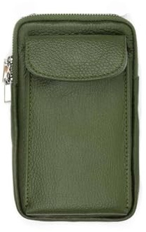 OBC Made in Italy Damen Leder Tasche Handytasche Umhängetasche Geldbörse Schultertasche Brieftasche Smartphone Geldtasche Ledertasche Crossbody Abendtasche Handy bis 6,5 Zoll Olivgrün