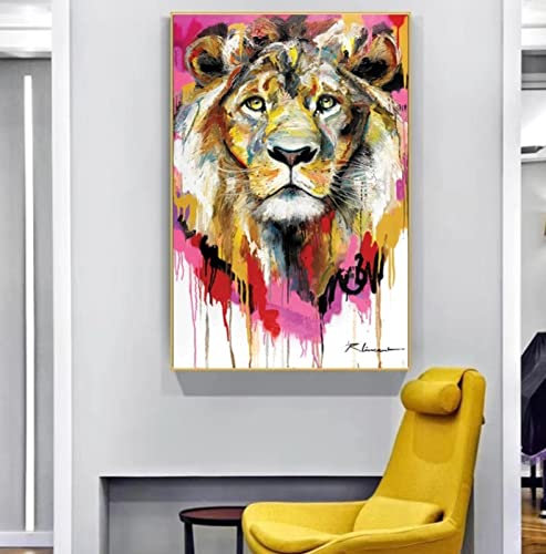 NIUBB Art Gemälde Kunstdrucke abstrakter Löwe Leinwand-Kunstbild für Wohnzimmer Ölbild für Zuhause, moderne Dekoration, Dekodruck 55x80cm Kein Rahmen