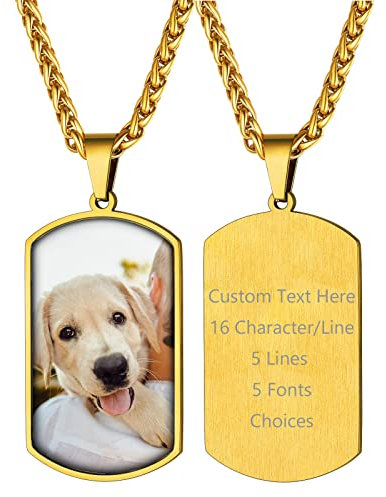 Supcare Herren Personalisiert Foto Erkennungsmarke Dog Tags Halskette Gravur Anhänger für Name Text Militär Police Armee Kette aus Edelstahl für Frauen Jungen mit Geschenkebox Militär-Gold