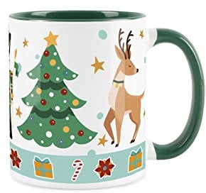 Nutcracker Suite Ballet Christmas Mug - White and Green Christmas Festive Reindeer Tea Coffee Gift Present