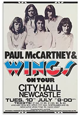 Leinwand Druck Poster Paul McCartney & Wings 1973 Newcastle Retro dekorative Malerei für zu Hause Schlafzimmer Wohnzimmer 60x90cm Kein Rahmen