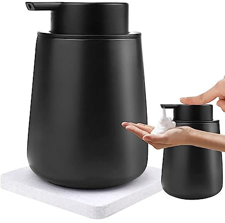 DAGORD Seifenspender Schwarz Matt 400ml Schaumseifenspender Schwarz Seifenspender Nachfüllbar Schwarz und 1 Silikon-Untersetzer für Küche Bad Schaumseifenspender