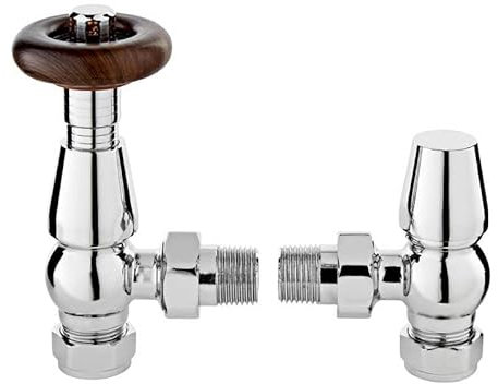 Excel Home Thermostatic Radiator Valves - Traditional Design 1/2 x 15mm Metal Head Radiator Valves - Angled Chrome