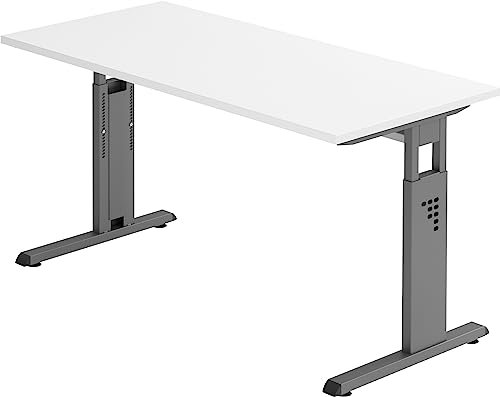 bümö Homeoffice Schreibtisch O-Serie höhenverstellbar, Tischplatte 140 x 67,2 cm in weiß, Gestell in Graphit