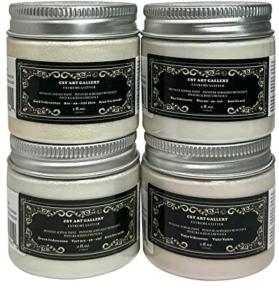 CSY art gallery Acrylic Paint Set Metallic Crystal Symphony (2 Ounce) -Pearl Paints for Painting,Stone,Ceramic,Glass,Wood Canvas DIY Craft (Shiny Fairy Dust)