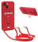 FMPCUON for Apple iPhone 13 Case with Camera Cover Silicone Card Holder Phone Cover with Adjustable Necklace Strap Cord Lanyard Shockproof Protective Case with Roating Ring Stand red