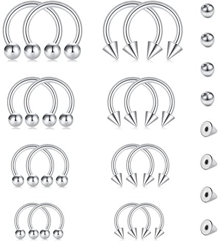 Rajnard 16G Silber Nasenring Piercing und Ersatz Kugel Set Chirurgenstahl Helix Hufeisen Septum Lippe Knorpel Tragus Conch Daith Ohrringe 6 8 10 12mm für Frauen und Männer