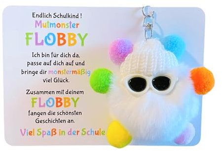 Endlich Schulkind! Mut-Monster FLOBBY, Geschenk Einschulung, Glücksbringer, Mutmacher, Schultüte, Lernhelfer, Anhänger Mäppchen oder Ranzen (Bunt)