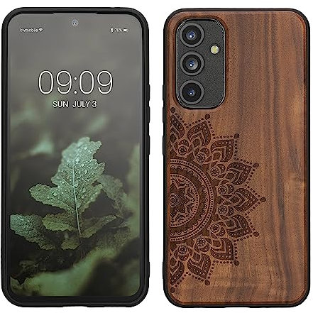 kwmobile Hülle kompatibel mit Samsung Galaxy A54 5G Hülle - Holz Case - Handy Cover - TPU Handyhülle in Dunkelbraun Aufgehende Sonne