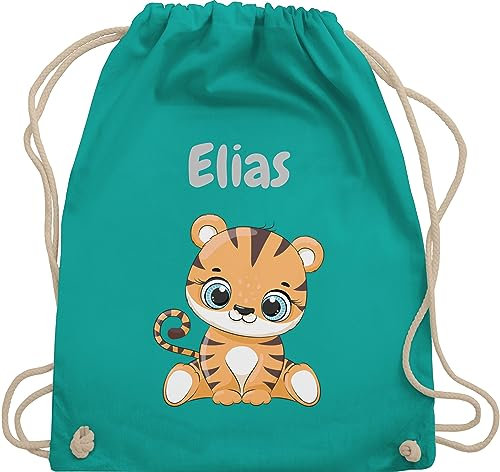 Turnbeutel Rucksack - Tiere - Süßer Tiger Tigers Wildkatze - Unisize - Türkis - wechselwäsche beutel kita personalisierter stoffbeutel kinder personalisierte geschenke motiv sportbeutel tasche
