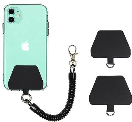 Ownkim - Cadena universal para teléfono móvil con cable en espiral flexible, llavero compatible con iPhone/Samsung/Huawei, protección antirrobo y anticaída (2 insertos, negro), Negro , M
