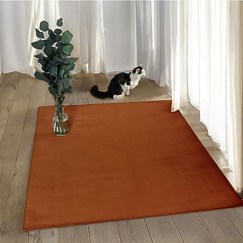 payé Teppich Wohnzimmer Hochflor - 80x150cm - Läufer - Terracotta - Super Soft Kuschelweich Flauschig Modern Einfarbig Modern Weicher Schlafzimmerteppich