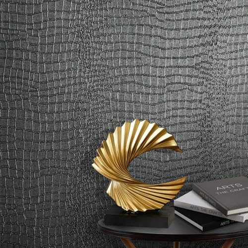 17.3 X 118.1 Crocodile Textured Wallpaper Black Peel and Stick Wallpaper - Easy Install & Removable Contact Paper for Cabinet, Bedroom & More