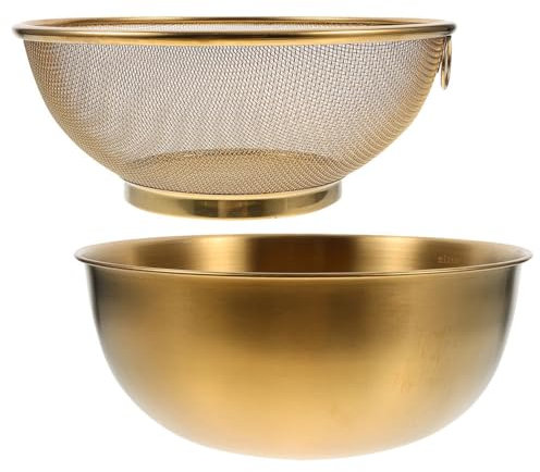 Kichvoe 1 Set Edelstahl-Ablaufbecken Korb Gemüse Waschschüssel Sieb Nudelsalat-Maker-Schüssel Golden