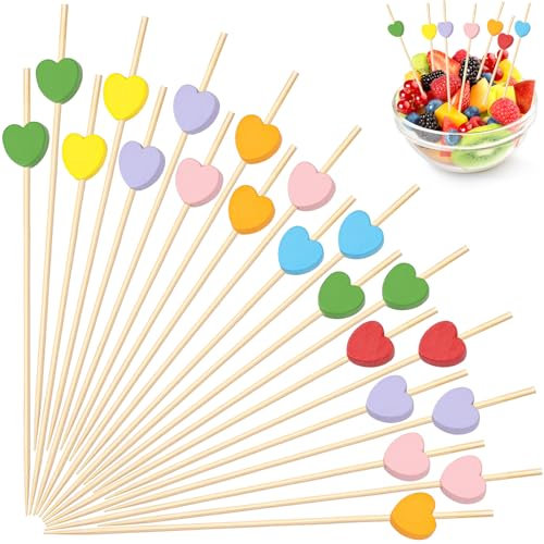 SRIZIAN 100 Piezas Palillos para Cócteles Corazón 4.7inch Brochetas Cocktail Palillos de Cóctel de Bambú para Comida Fruta Snack Aperitivos Fiesta Decoración de San Valentín-Colorido
