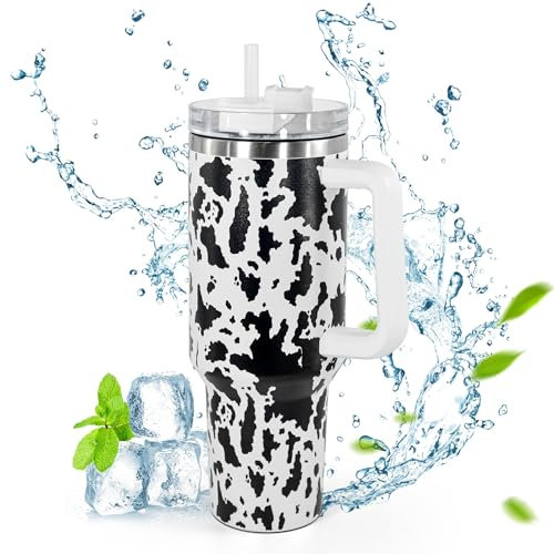AGH life 40 oz Stainless Steel Double Wall Vacuum Insulated Travel Mug with Handle Cow Print