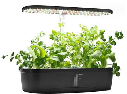Système de Culture Hydroponique à 12 Dosettes, Kit de Jardin D'herbes Aromatiques Intelligent avec Lumière LED, Jardin Intérieur, Contrôle Automatique de l'eau, Jardinière (Black)