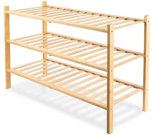 BAM BOO BOX - Schuhregal aus Bambus, Schuhablage mit 3 Ebenen, 68 x 28 x 46 cm, Erweiterbar Stapelbar, Schuhschrank Holz, Shoe Rack, Regal für Wohnzimmer oder Flur (Bambus)