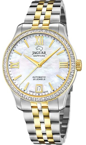 JAGUAR Swiss Made Uhr Automatik Damen aus Edelstahl 316L Goldfarben | Analog, Kalender, Widerstandsfähiges Saphirglas, Wasserdicht 5 ATM J998/1, Hypoallergen, Swiss Made